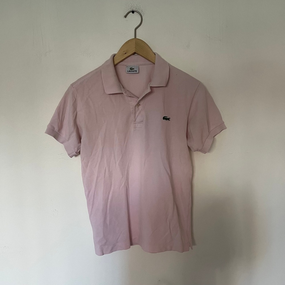 Lacoste Mens Short Sleeve Pique Polo Shirt Light Pink Size 2 Small Logo